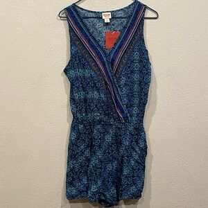 Mossimo Supply Co Blue Print Romper with Wrap V-Neck